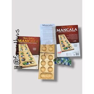 Wood Mancala Board Game with Glass Stones by Cardinal Industries